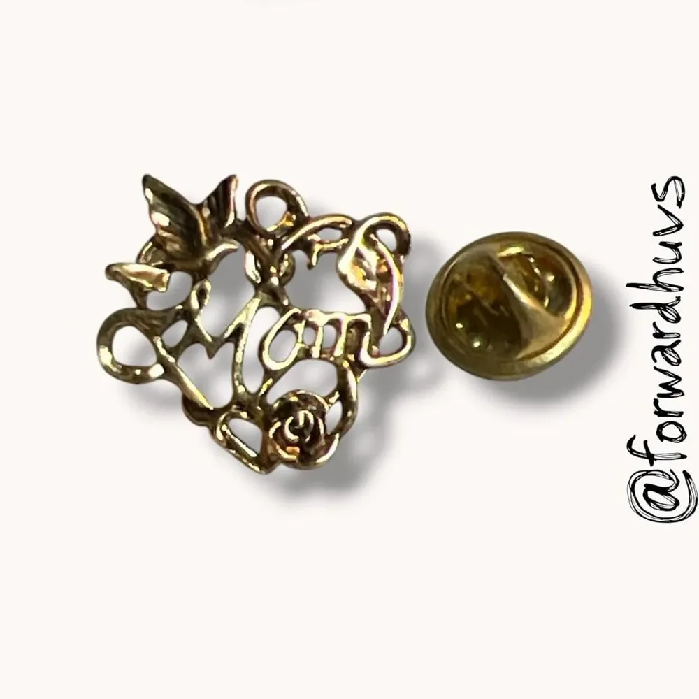Mom Dove Rose Openwork Gold Tone Lapel Pin Tie Tack
